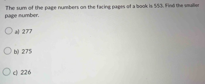 The sum of the page numbers on the facing pages