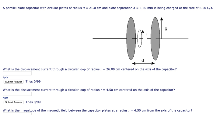 A parallel plate capacitor with circular plates of radius